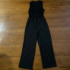 Corset Seam Ribbed Sleeveless Black Jumpsuit